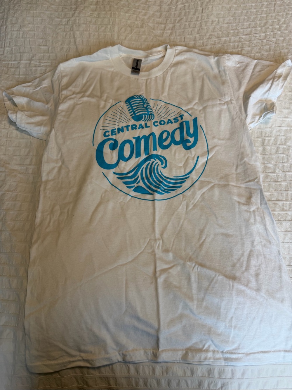 White Tee with Teal Graphic